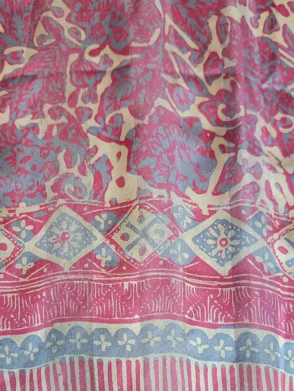 Silk Pink Abstract Floral Pattern Women's Scarf - Unbranded 63 Plus Fringe